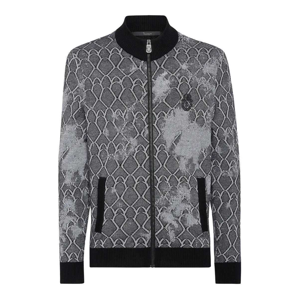 Jacquard Strick Bomberjacke mit Reißverschluss