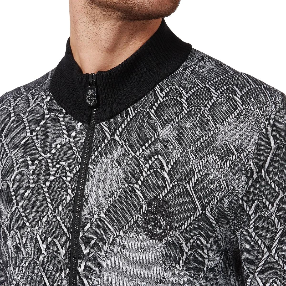 Jacquard Strick Bomberjacke mit Reißverschluss