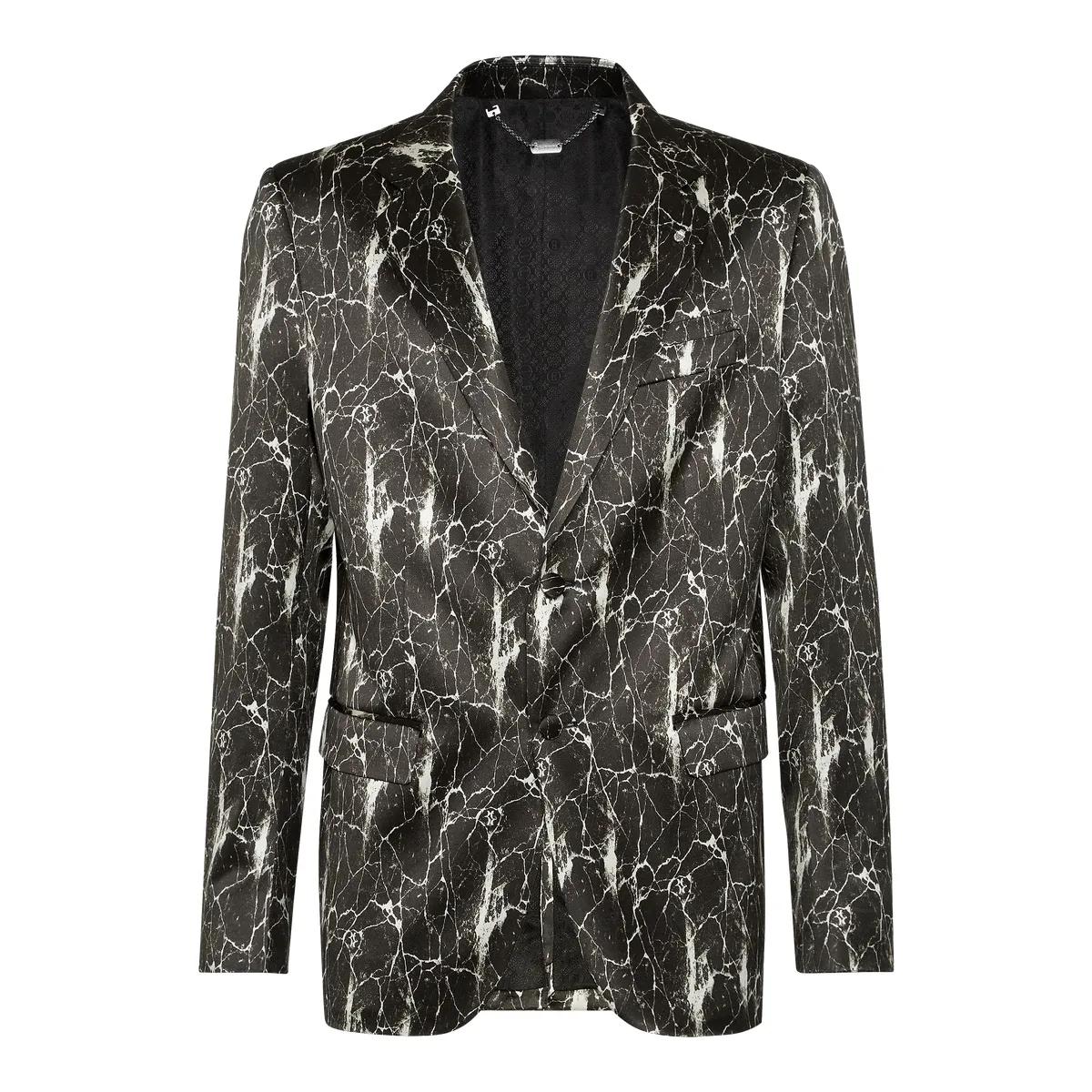 Wollblazer mit Marmormuster, Super Slim Fit