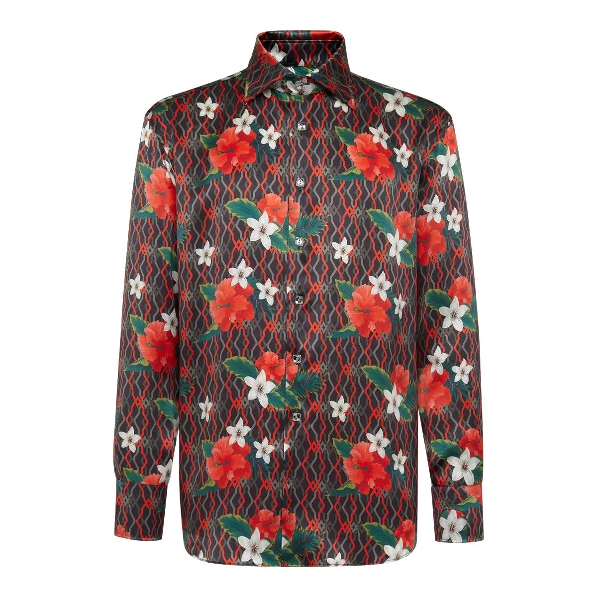 Seidenhemd mit tropischem Blumenmuster