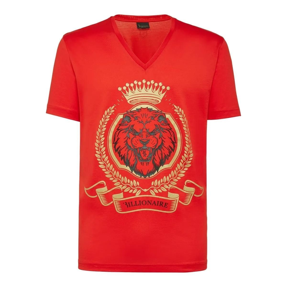 Rotes Löwenwappen V-Ausschnitt T-Shirt