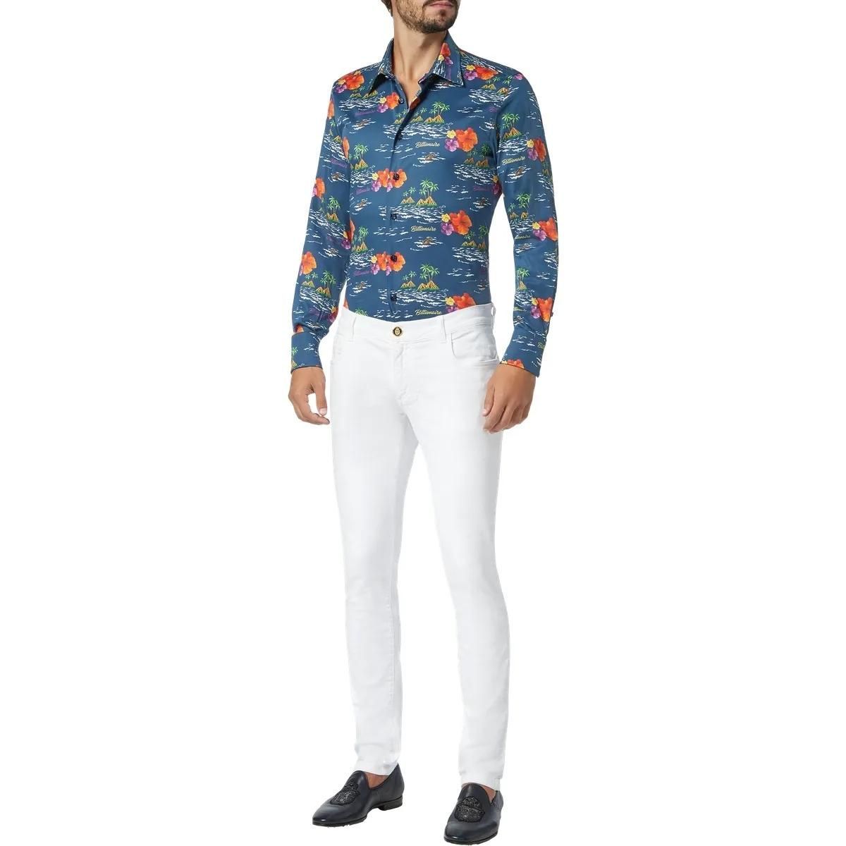 Baumwoll-Popeline Hemd mit tropischem Print