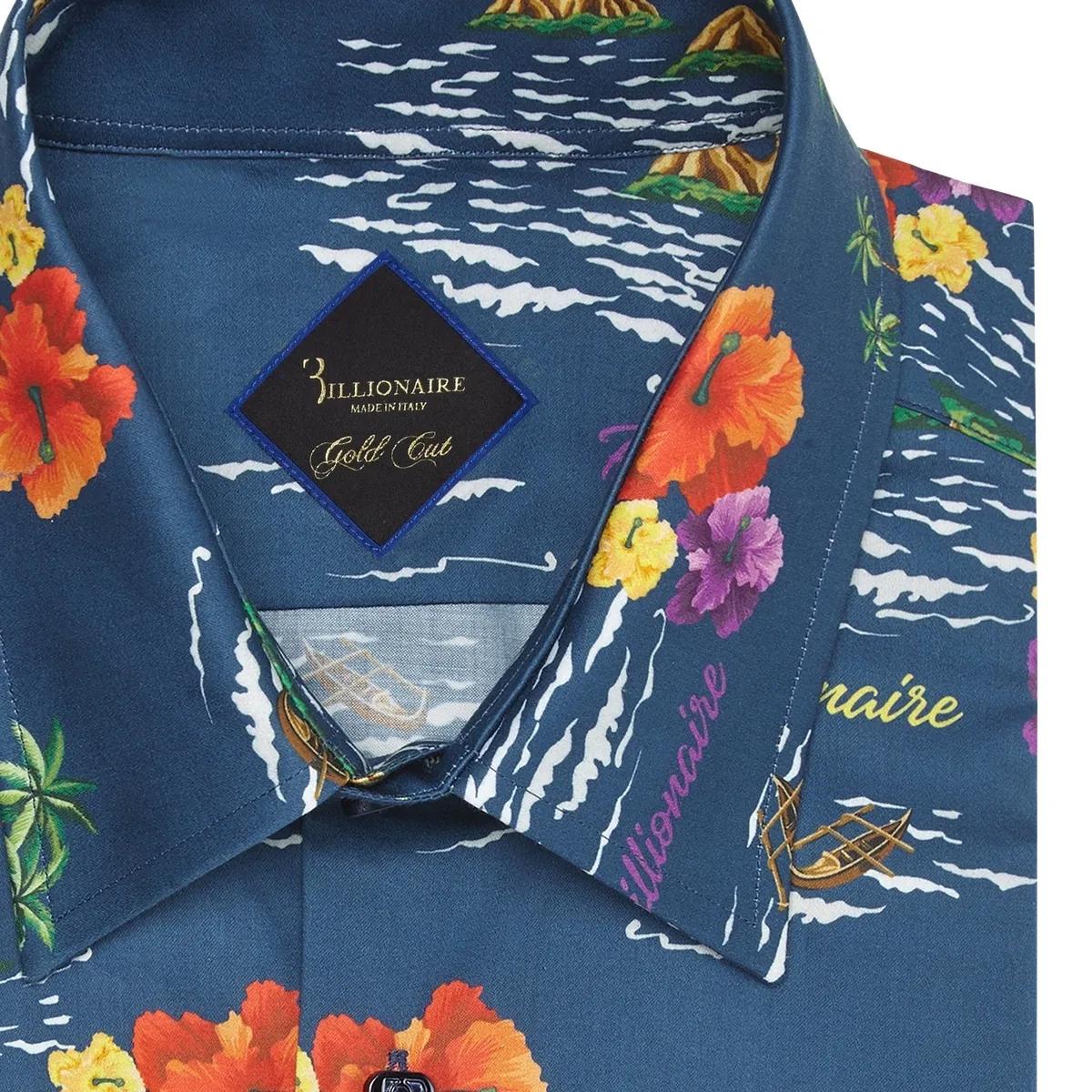 Baumwoll-Popeline Hemd mit tropischem Print