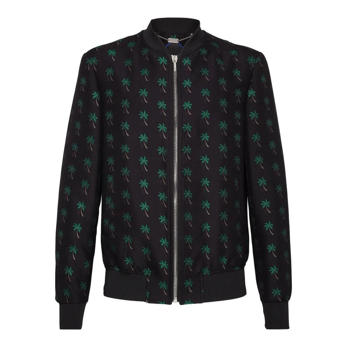 Schwarze Bomberjacke mit Palmenmuster