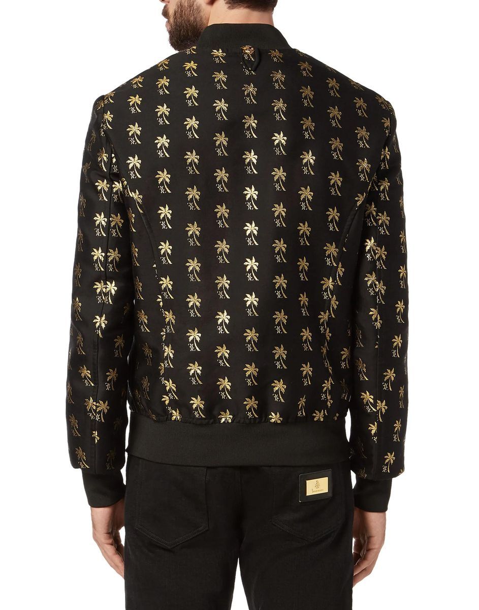 Schwarze Bomberjacke mit Palmenmuster