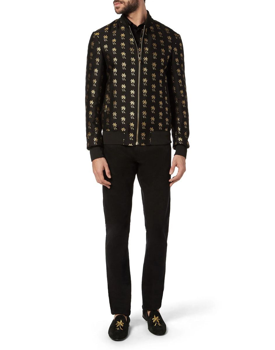 Schwarze Bomberjacke mit Palmenmuster