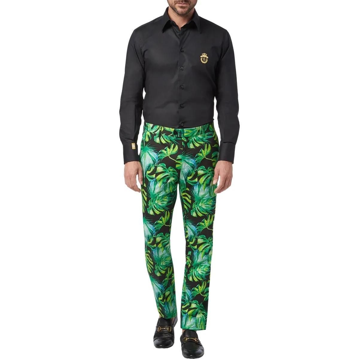 Schmale Stretch-Baumwollhose mit Palmenmuster