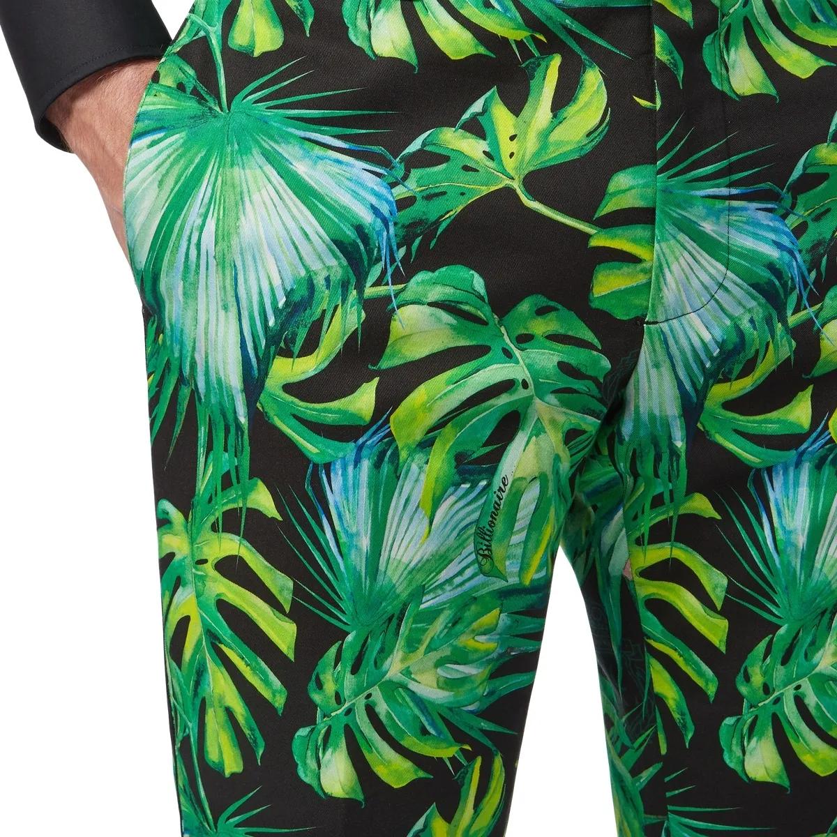 Schmale Stretch-Baumwollhose mit Palmenmuster