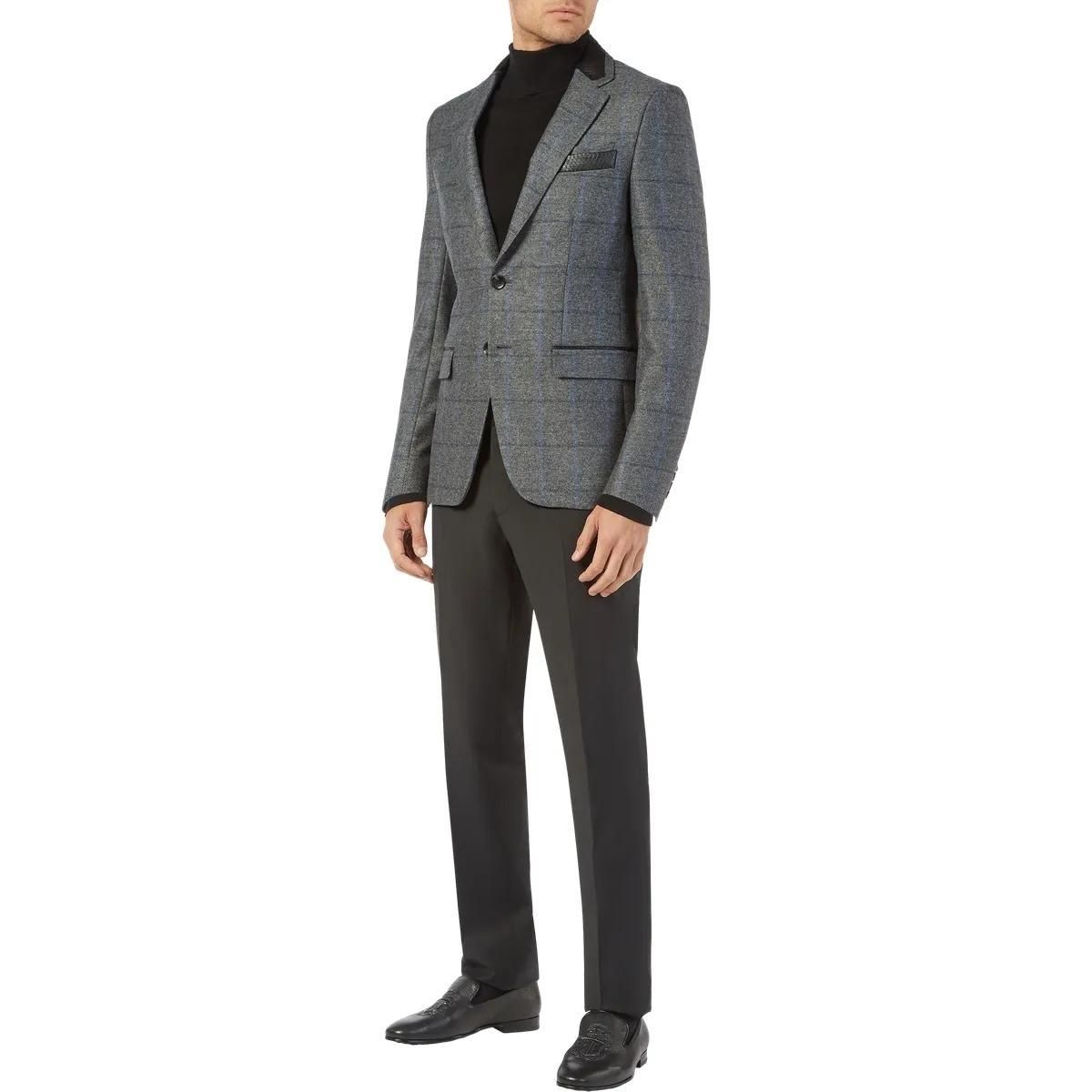 Grauer Blazer aus Wollgemisch mit Karomuster