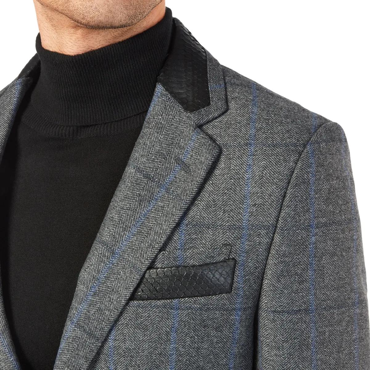 Grauer Blazer aus Wollgemisch mit Karomuster