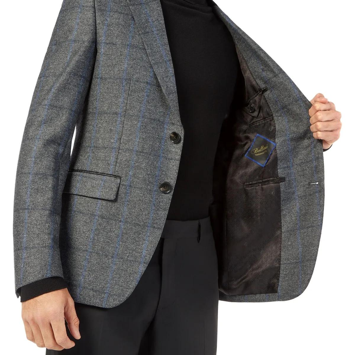 Grauer Blazer aus Wollgemisch mit Karomuster