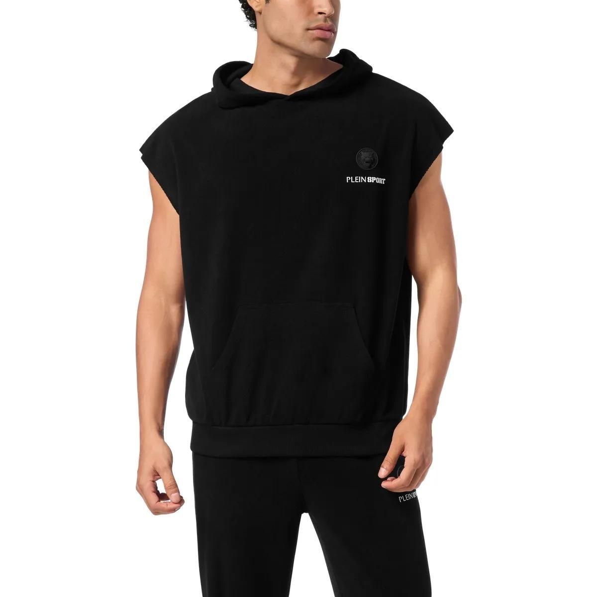 Ärmelloses Fleece-Hoodie mit Logo-Patch