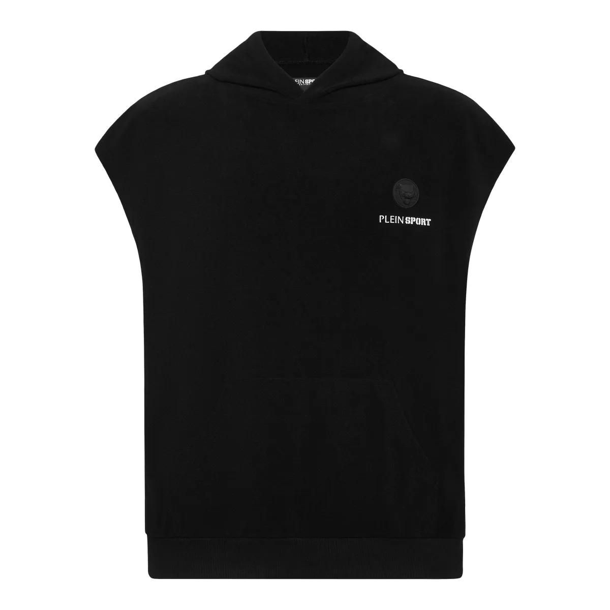 Ärmelloses Fleece-Hoodie mit Logo-Patch