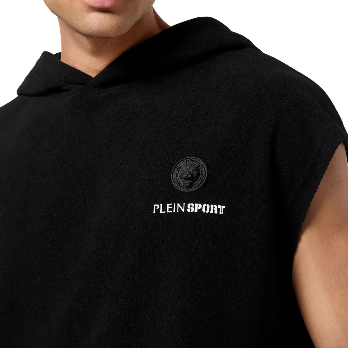 Ärmelloses Fleece-Hoodie mit Logo-Patch