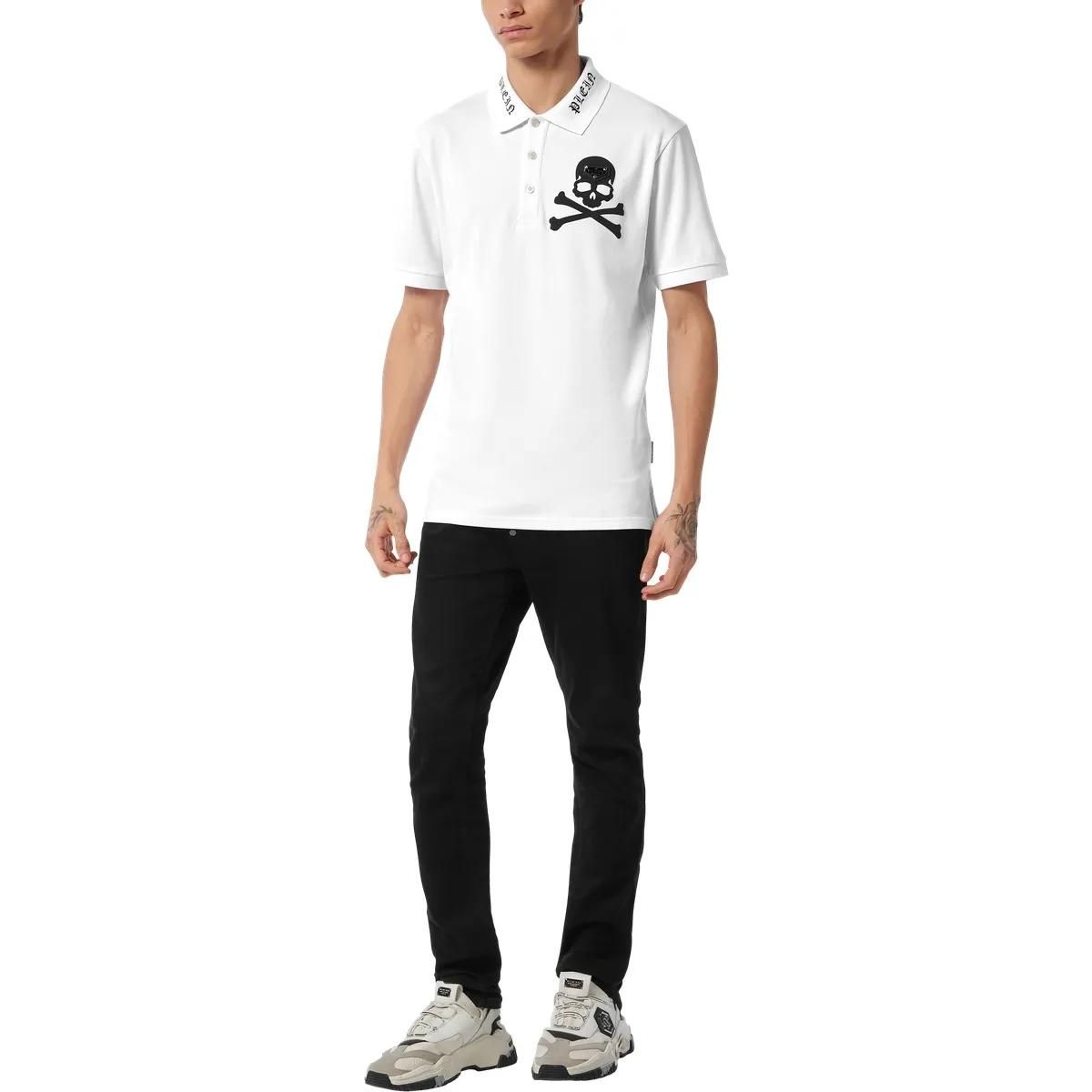 Baumwoll-Piqué-Poloshirt mit Totenkopf-Logo