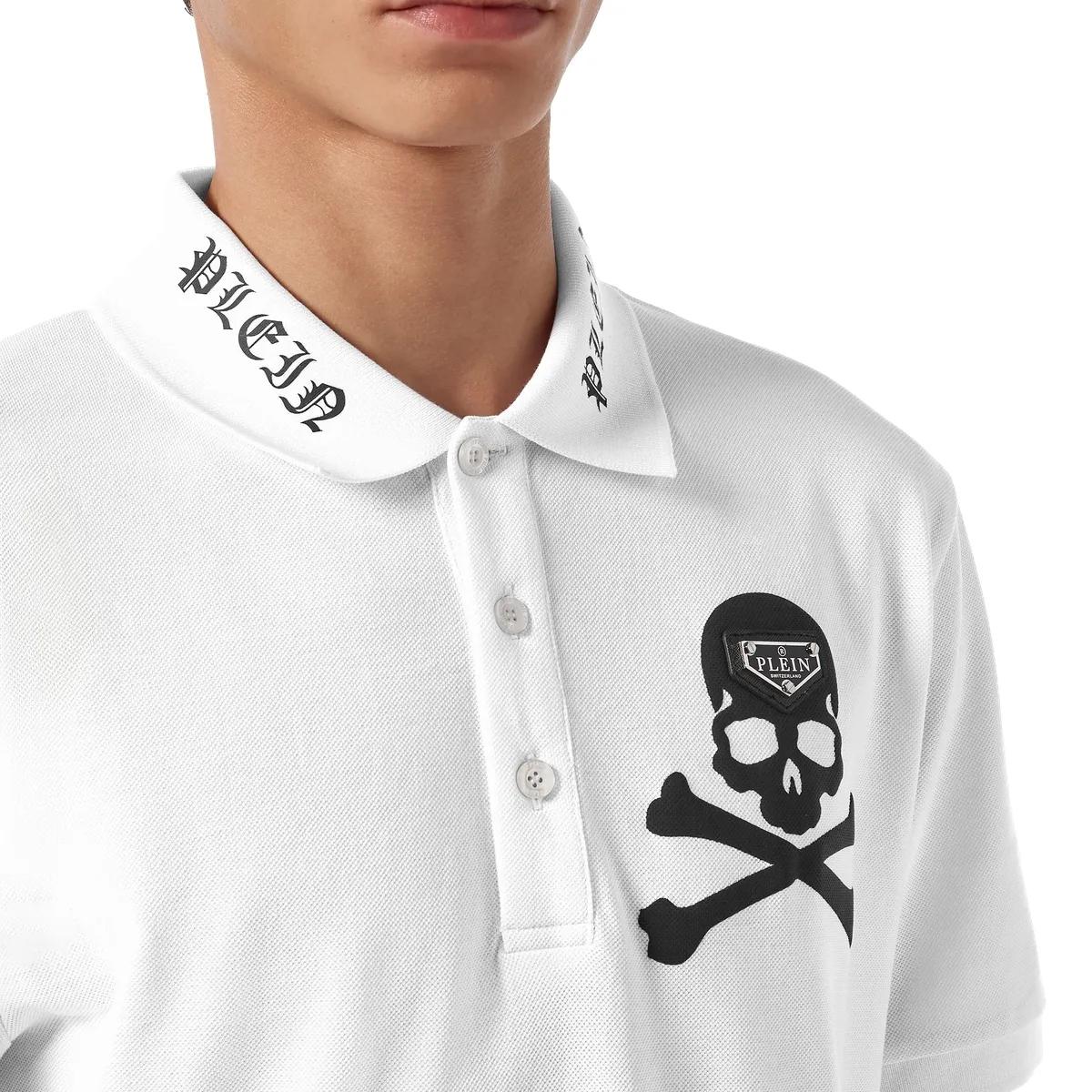 Baumwoll-Piqué-Poloshirt mit Totenkopf-Logo