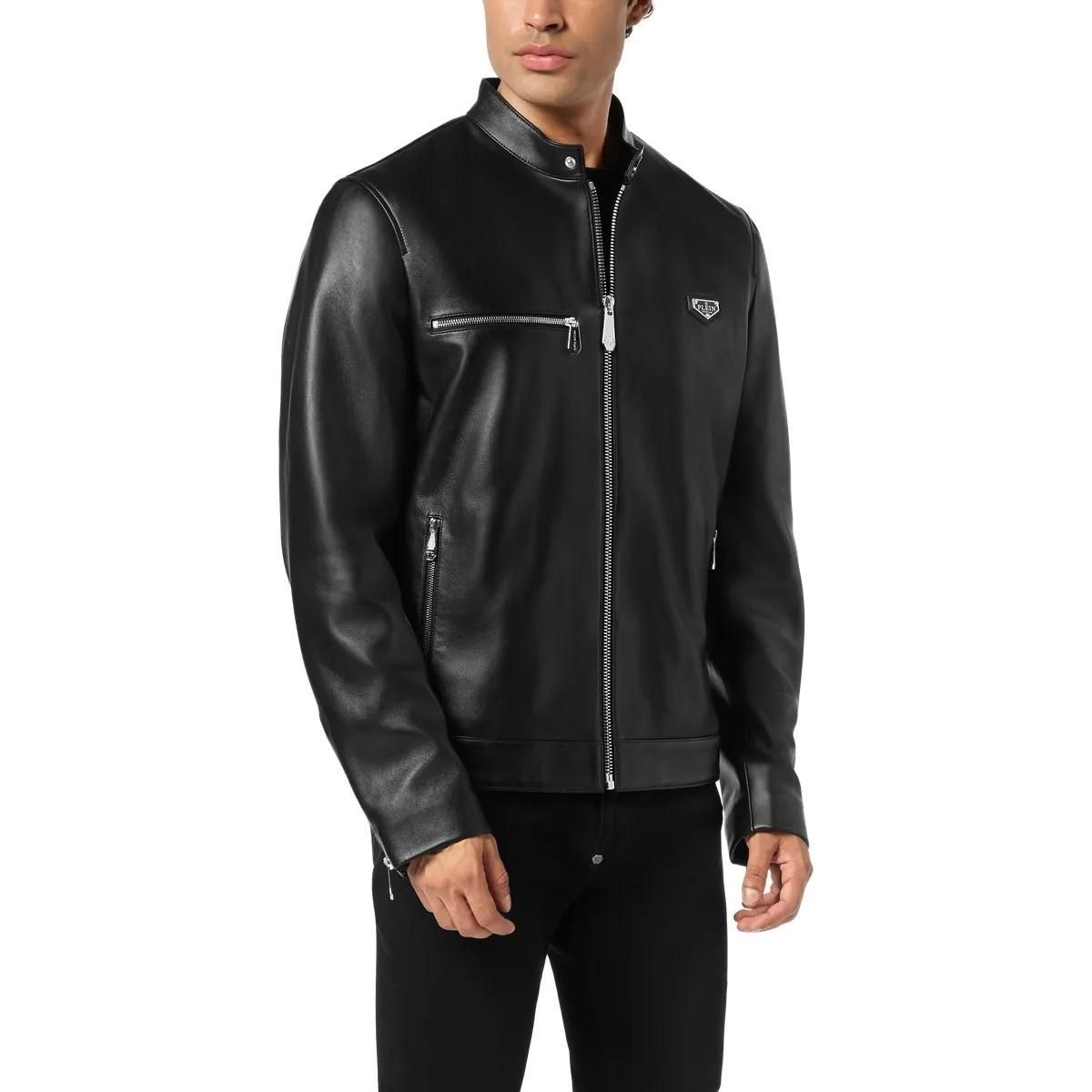 Schwarze Bikerjacke aus Leder