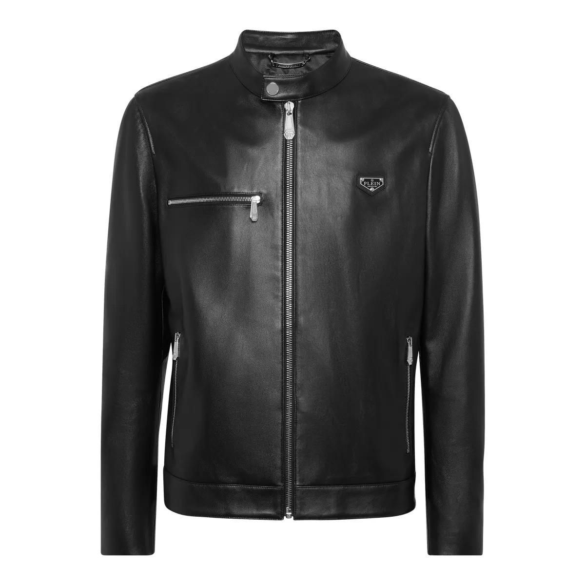 Schwarze Bikerjacke aus Leder