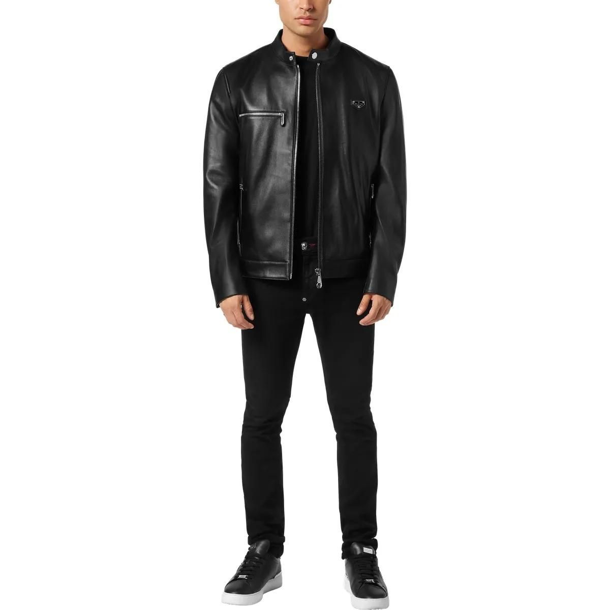Schwarze Bikerjacke aus Leder