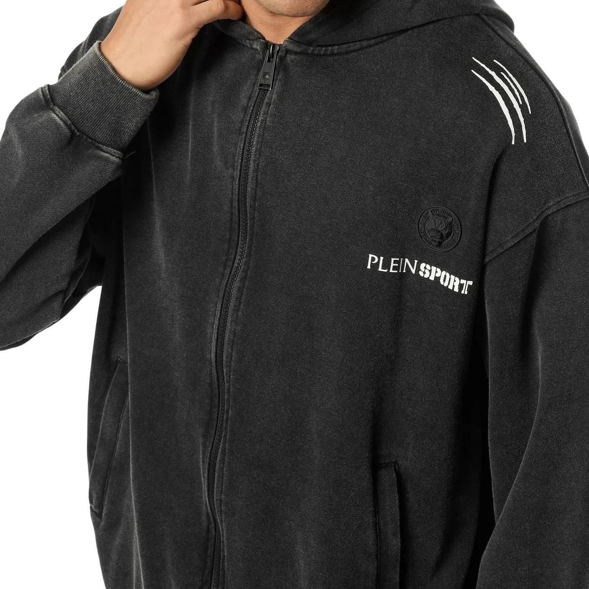 Fleece-Kapuzenjacke mit Reißverschluss und Grafikdetails