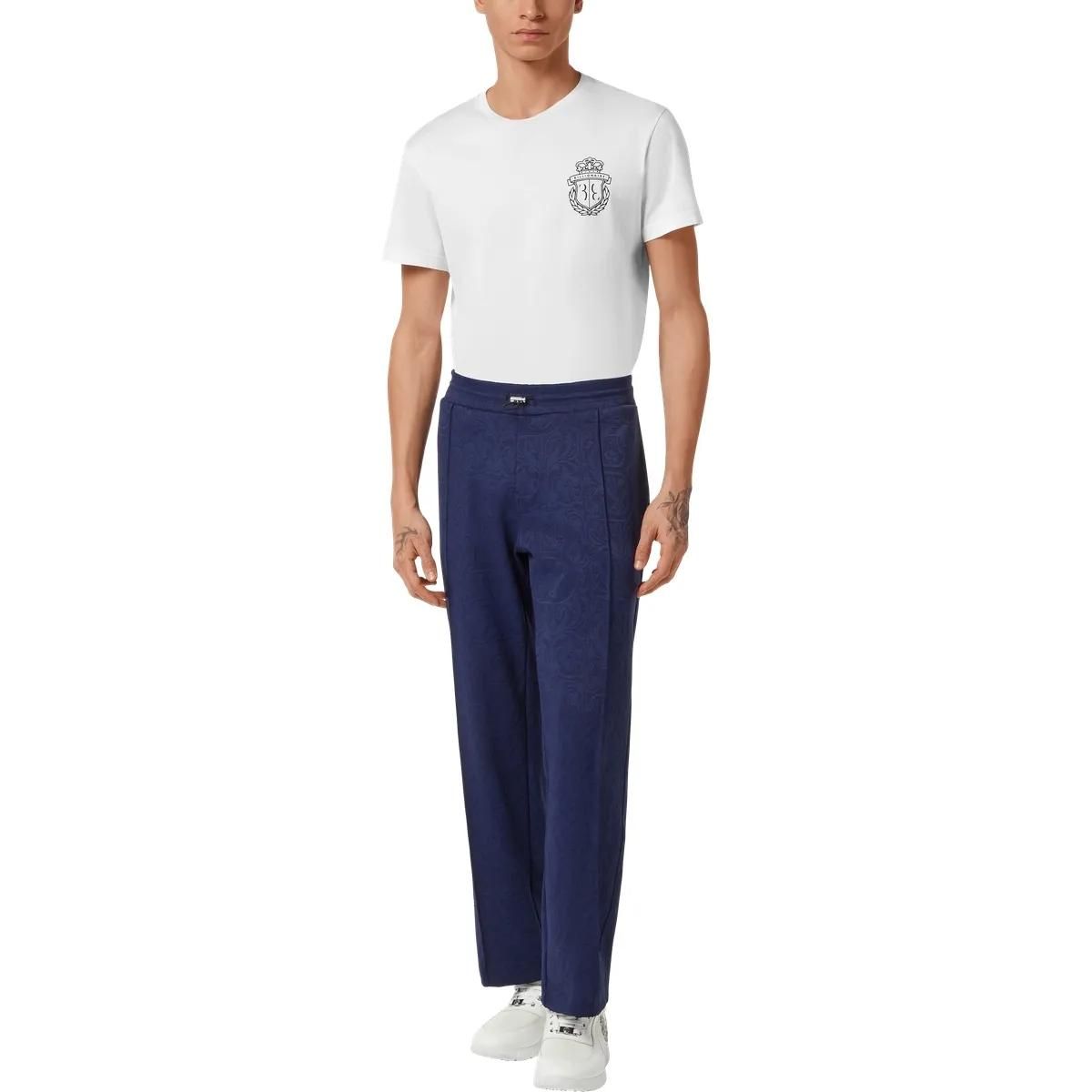 Marineblaue Jacquard-Jogginghose aus Baumwollfleece