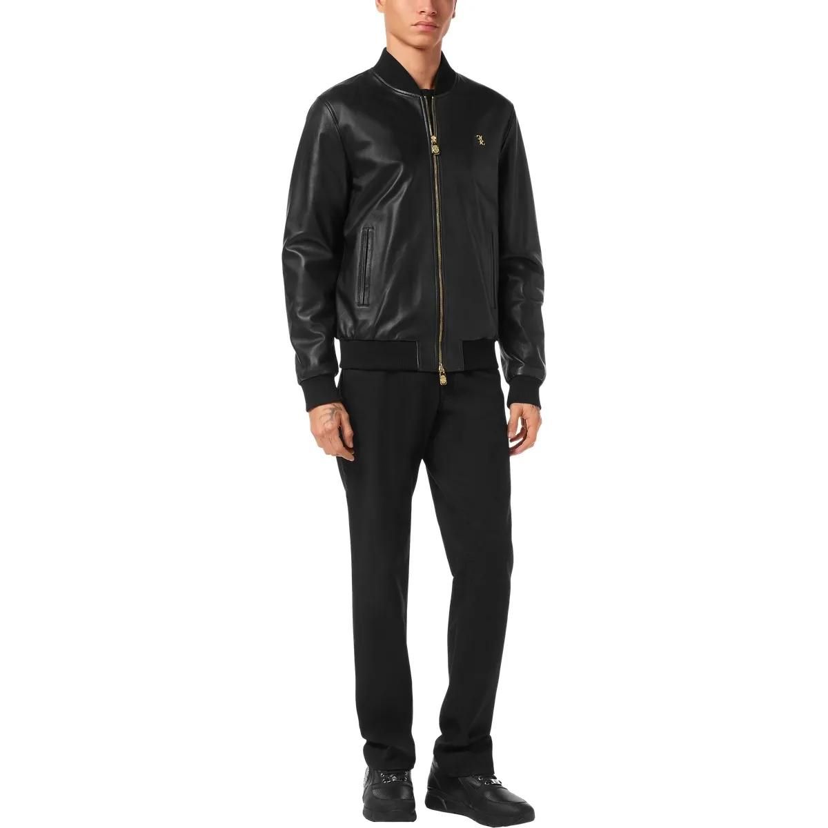 Klassische Leder-Bomberjacke mit Logo