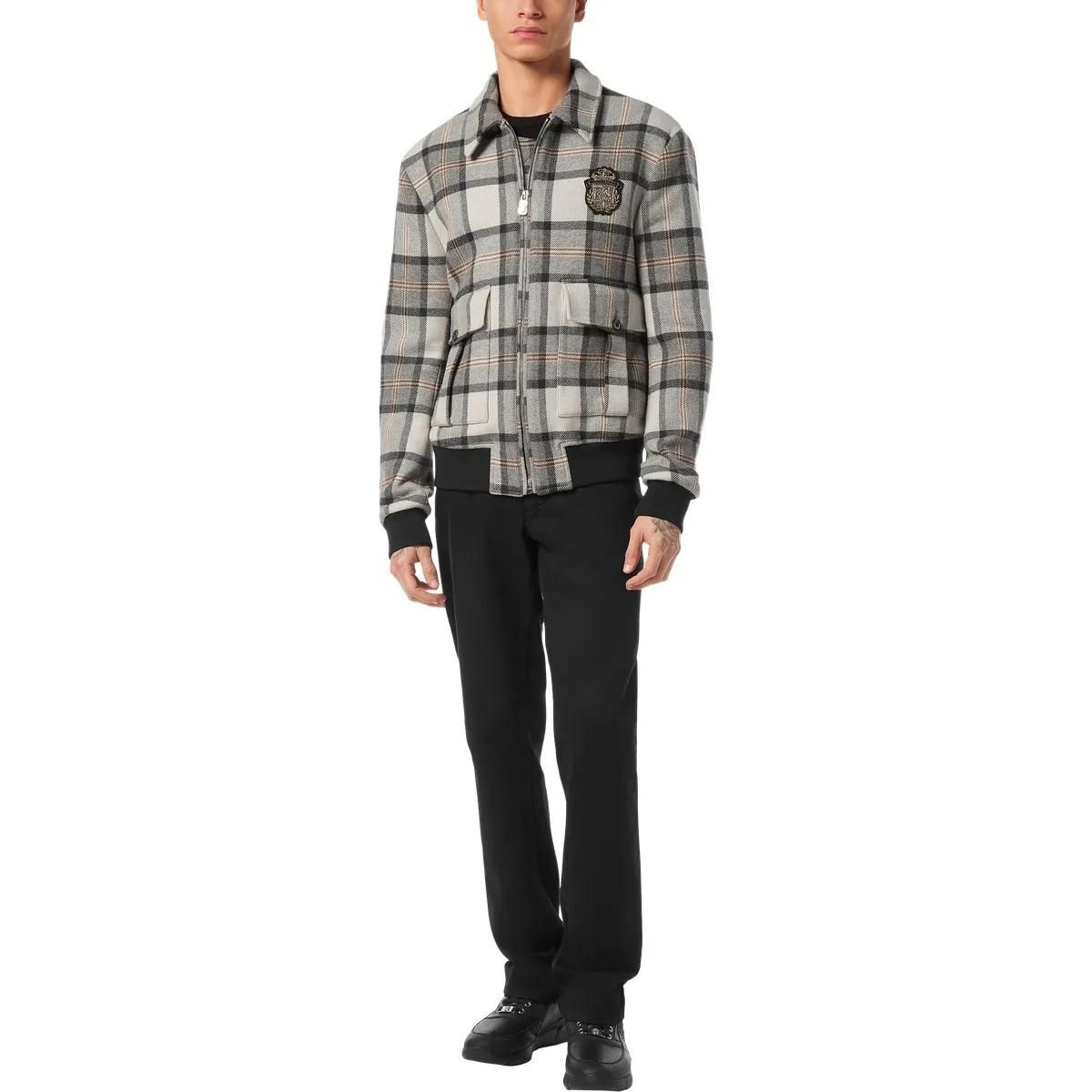 Bomberjacke aus kariertem Wollgemisch