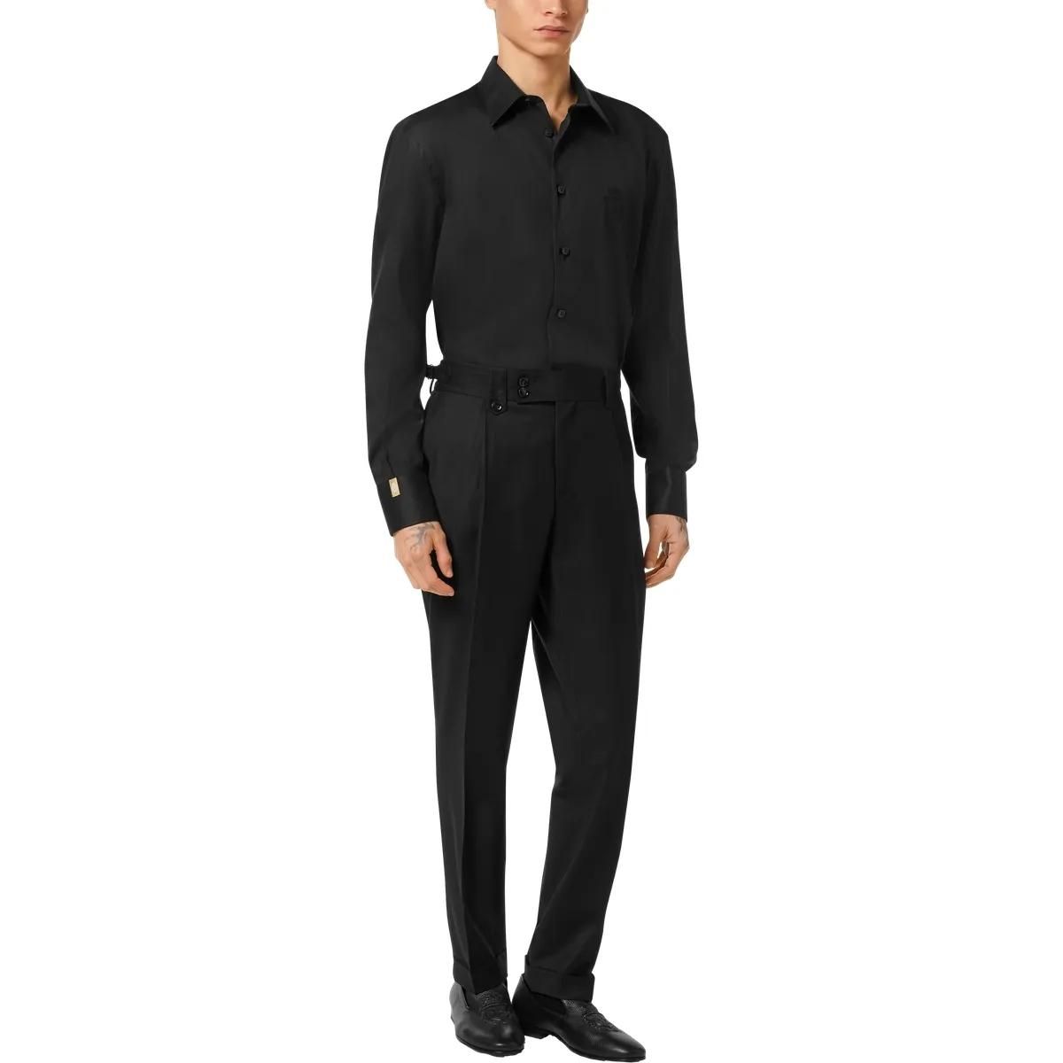 Schwarzes, normal geschnittenes Hemd mit Knopfleiste