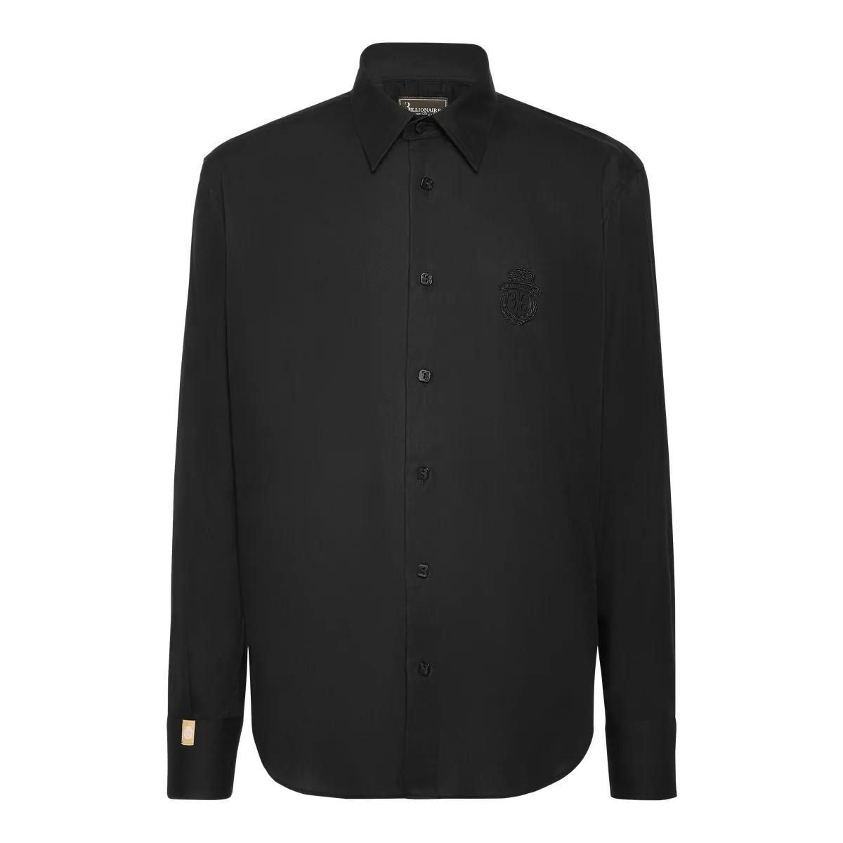 Schwarzes, normal geschnittenes Hemd mit Knopfleiste