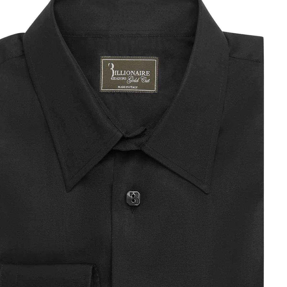 Schwarzes, normal geschnittenes Hemd mit Knopfleiste