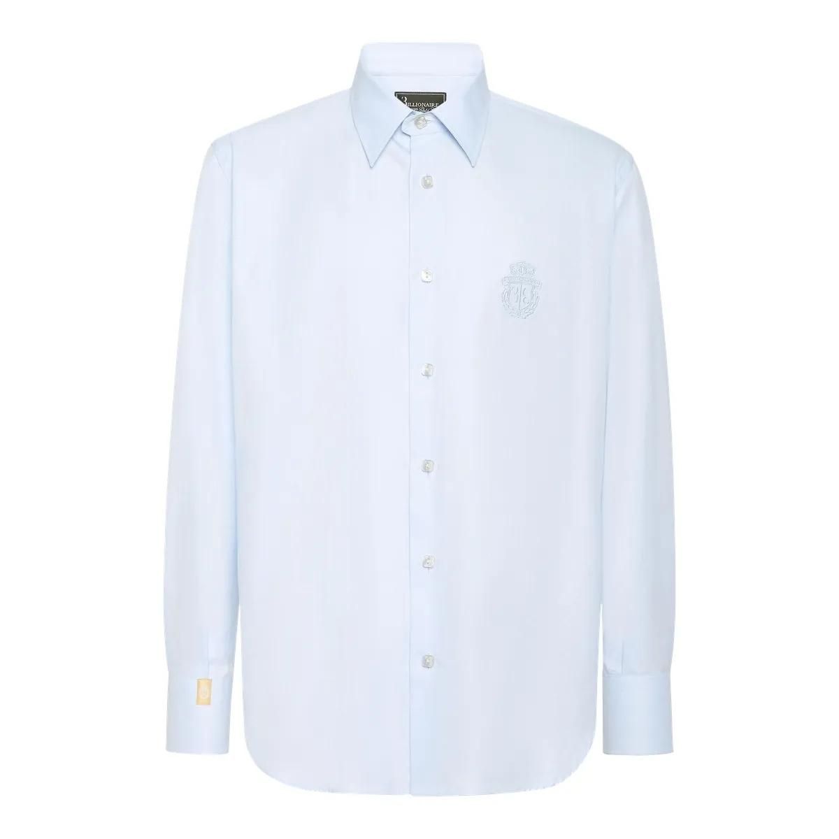 Hellblaues Fischgräten-Baumwollhemd