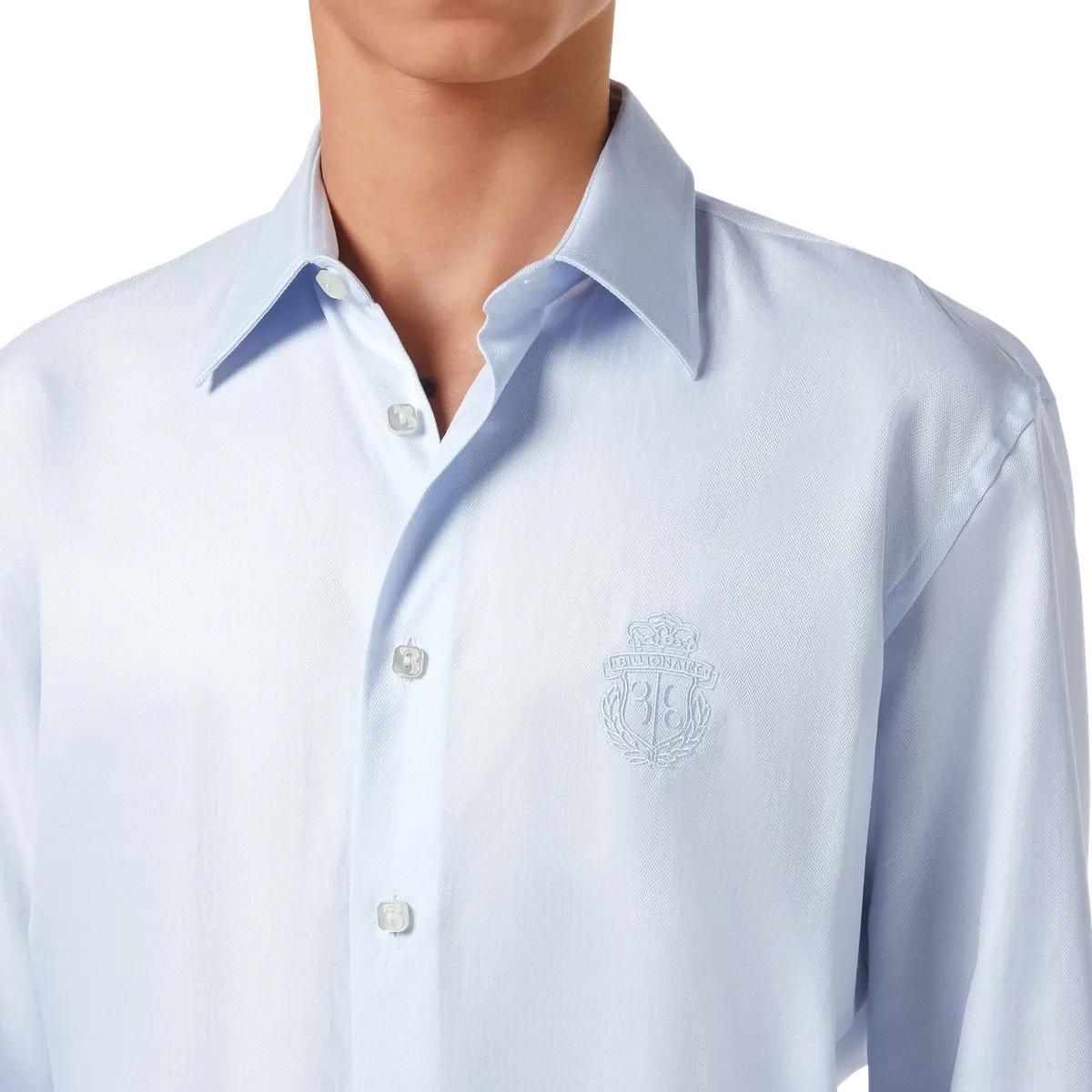 Hellblaues Fischgräten-Baumwollhemd