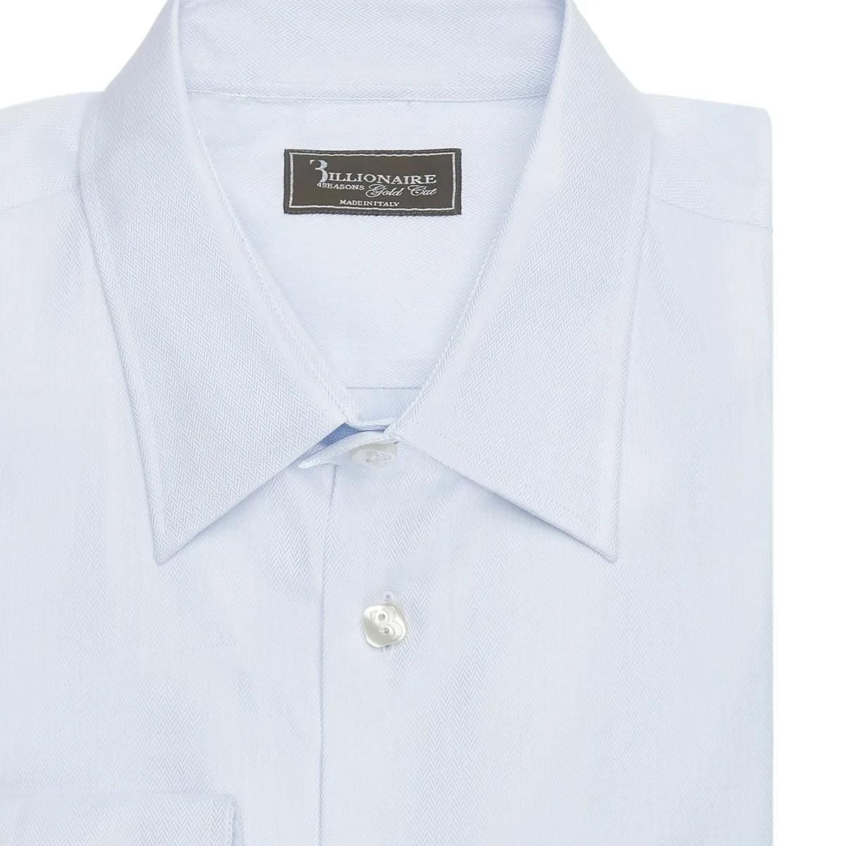 Hellblaues Fischgräten-Baumwollhemd