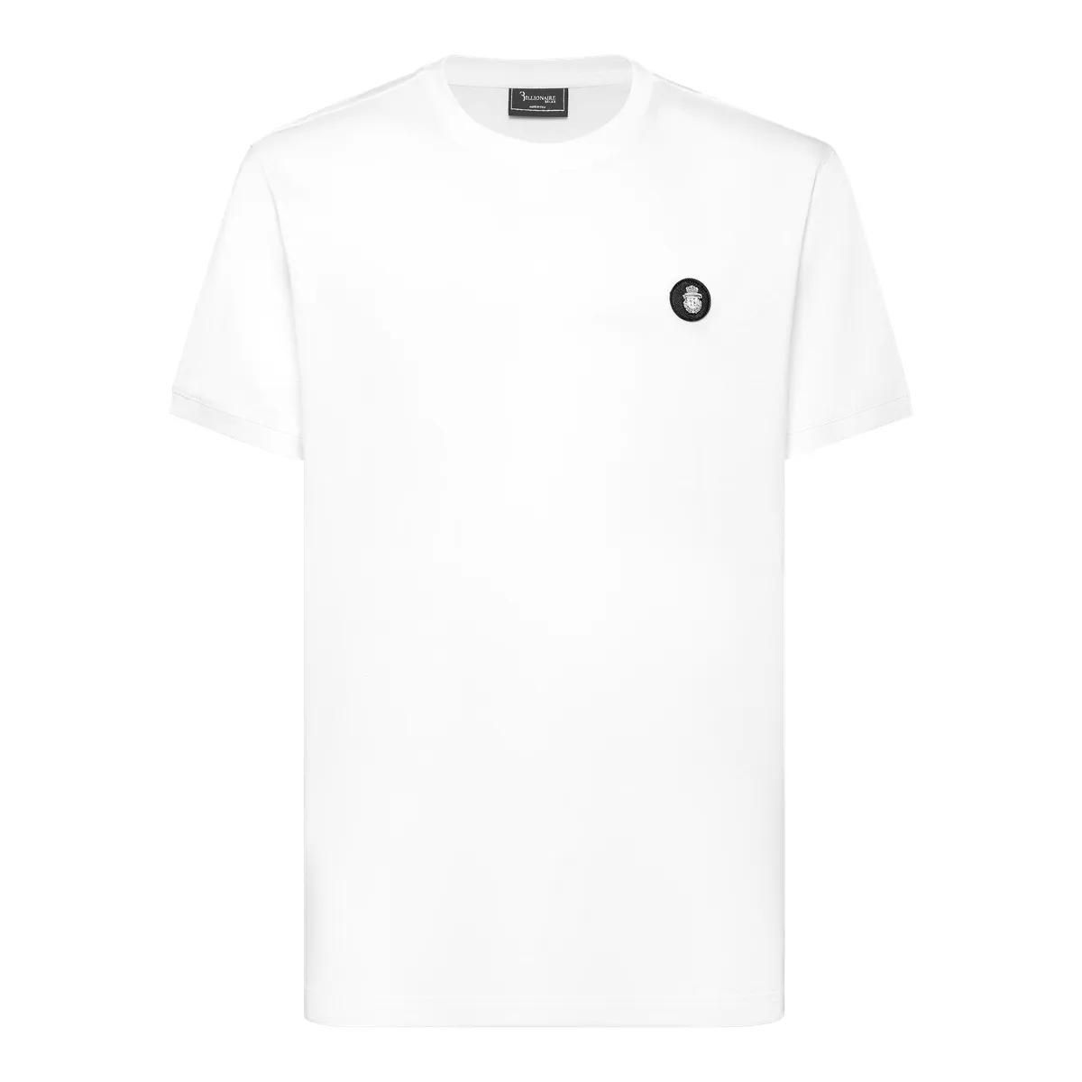 Weißes Baumwolljersey T-Shirt mit Rundhalsausschnitt