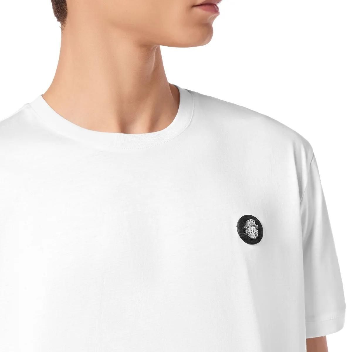 Weißes Baumwolljersey T-Shirt mit Rundhalsausschnitt