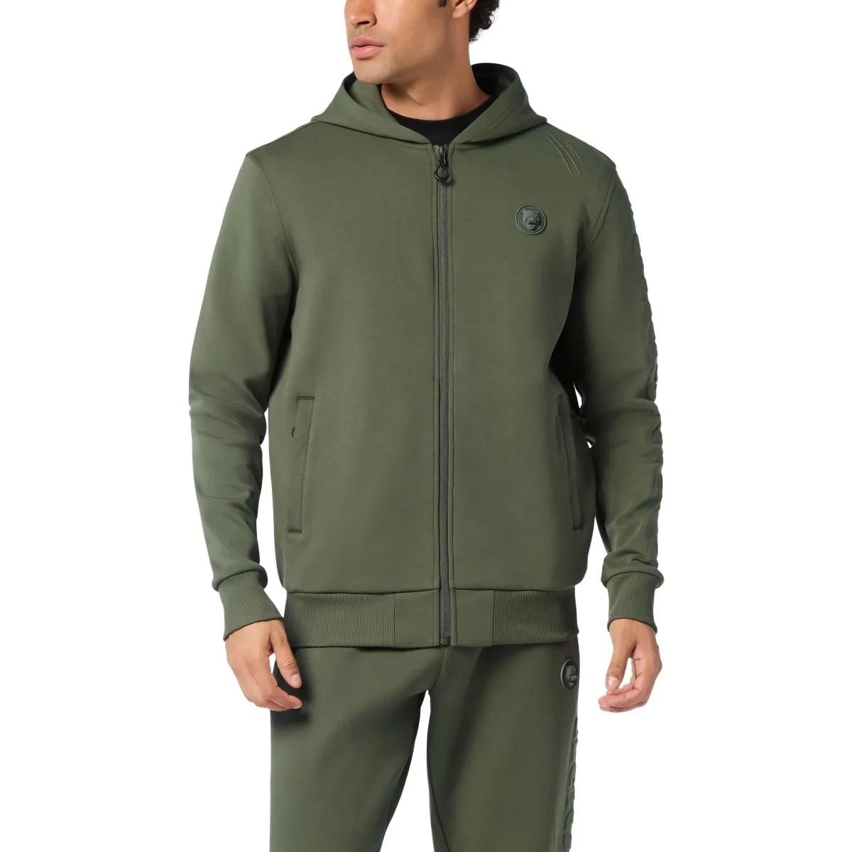 Grüner Fleece-Hoodie mit Reißverschluss