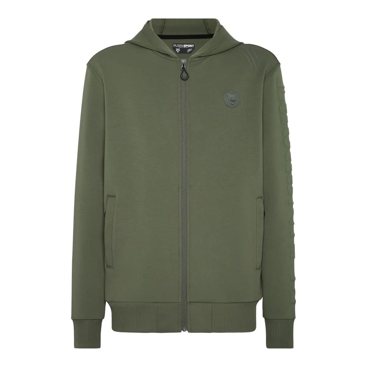 Grüner Fleece-Hoodie mit Reißverschluss