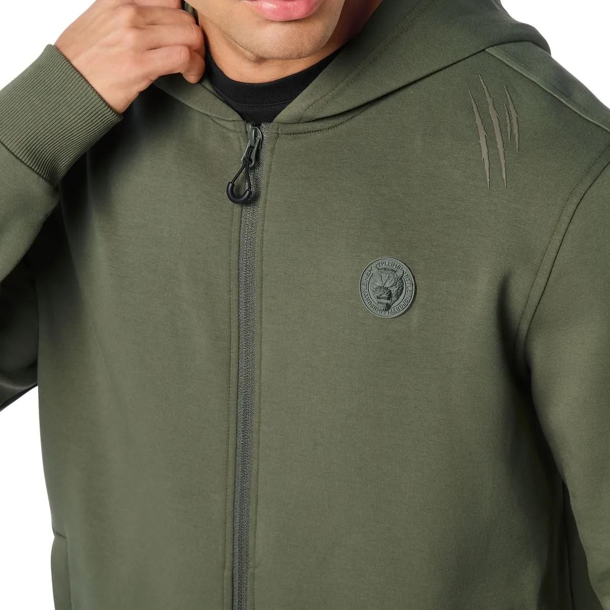 Grüner Fleece-Hoodie mit Reißverschluss