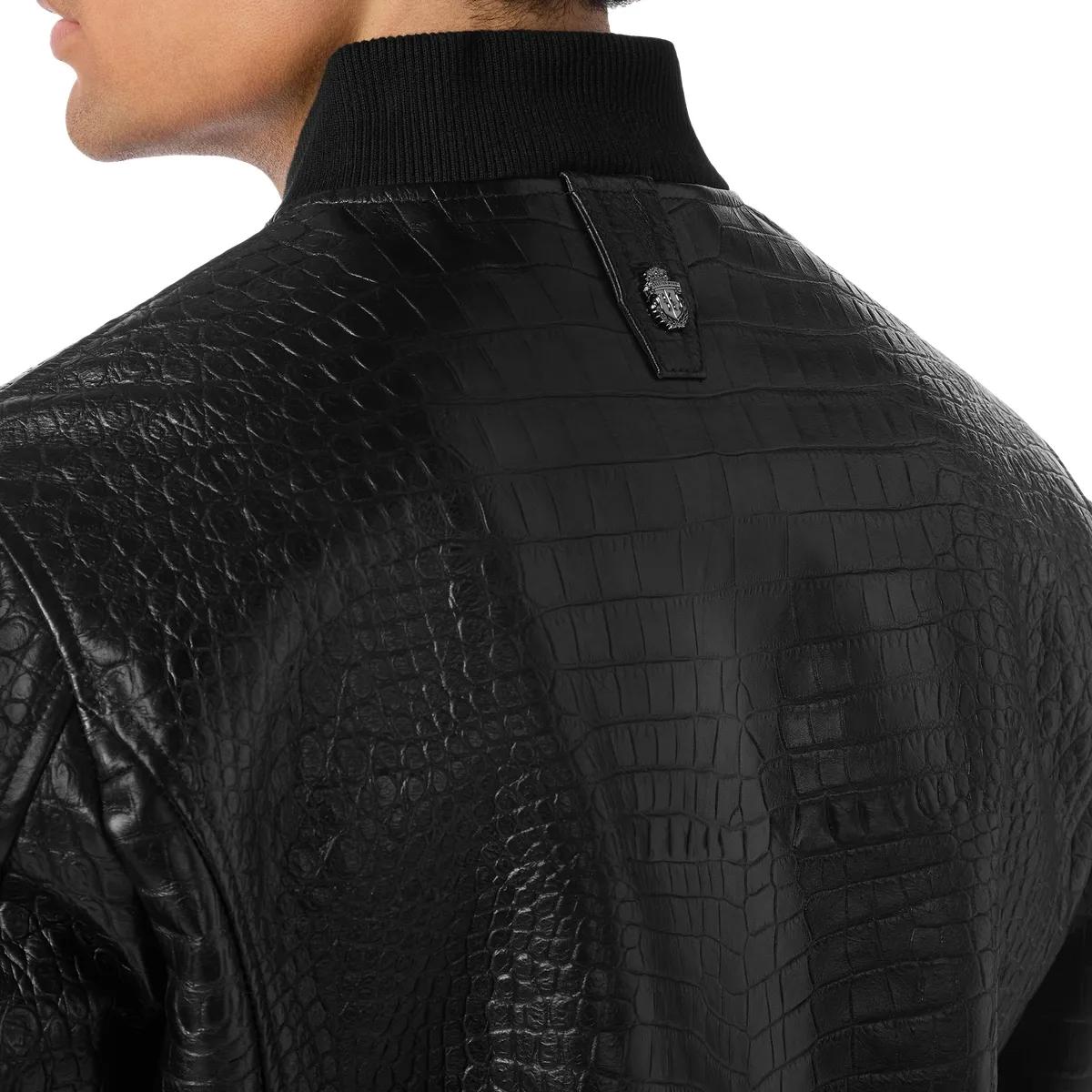 Geprägte Leder Bomberjacke mit Aufnäher