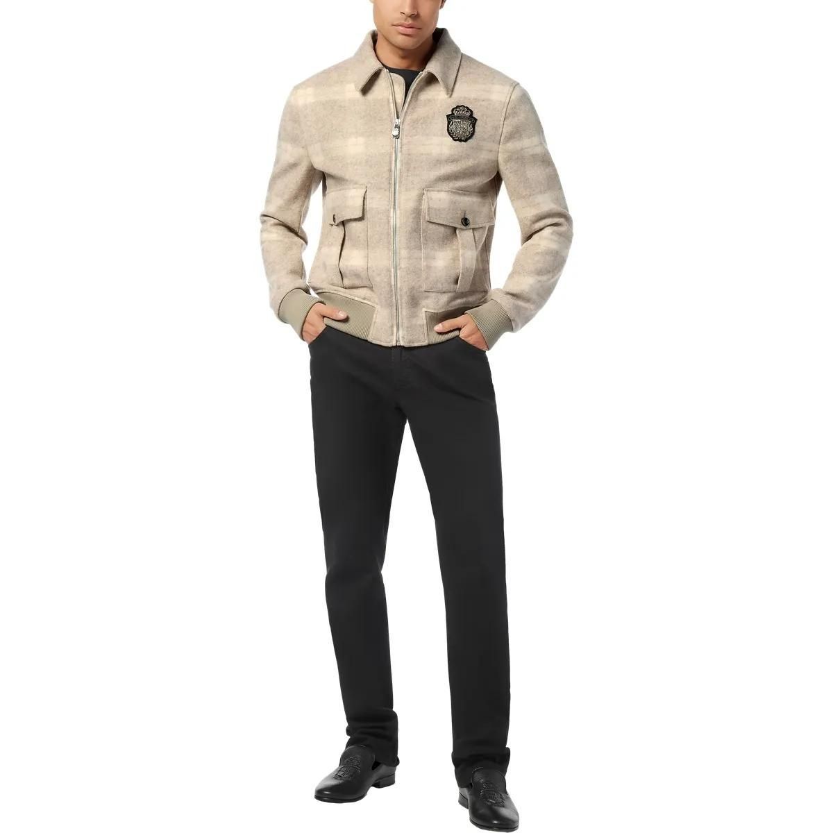 Bomberjacke aus Wollmischgewebe mit Karomuster