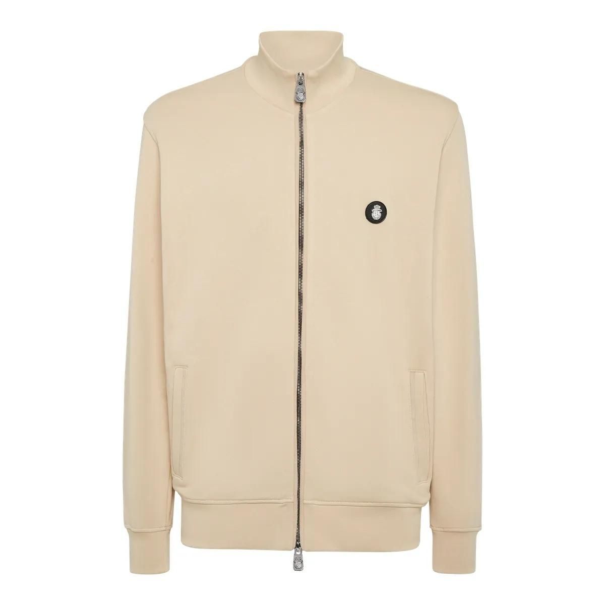 Beige Fleece Jacke mit Reißverschluss für Herren