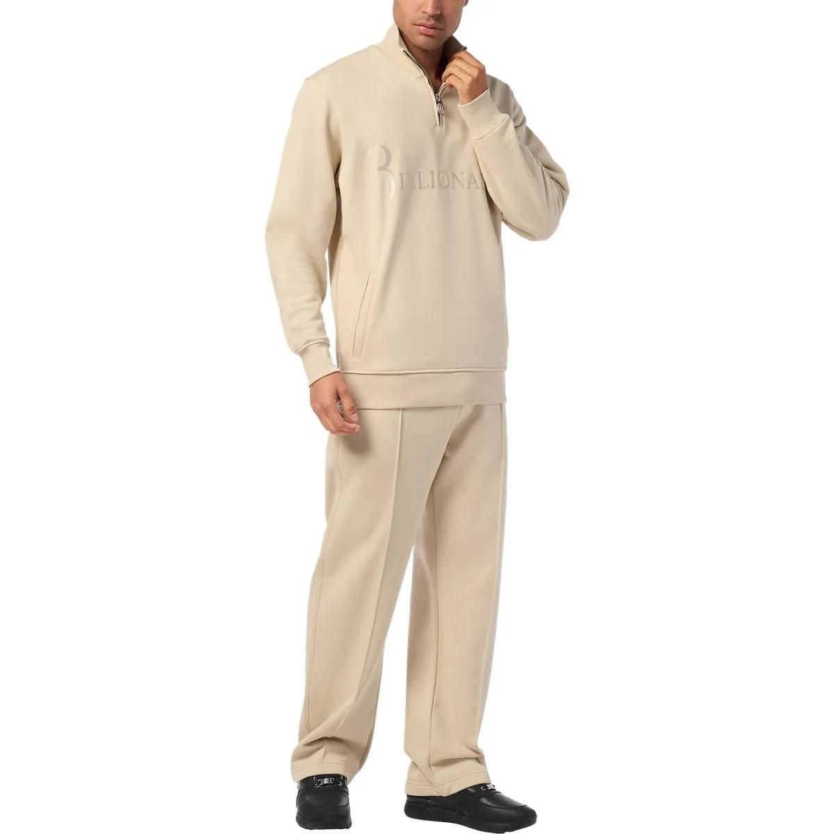 Beiges Fleece-Sweatshirt mit halbem Reißverschluss