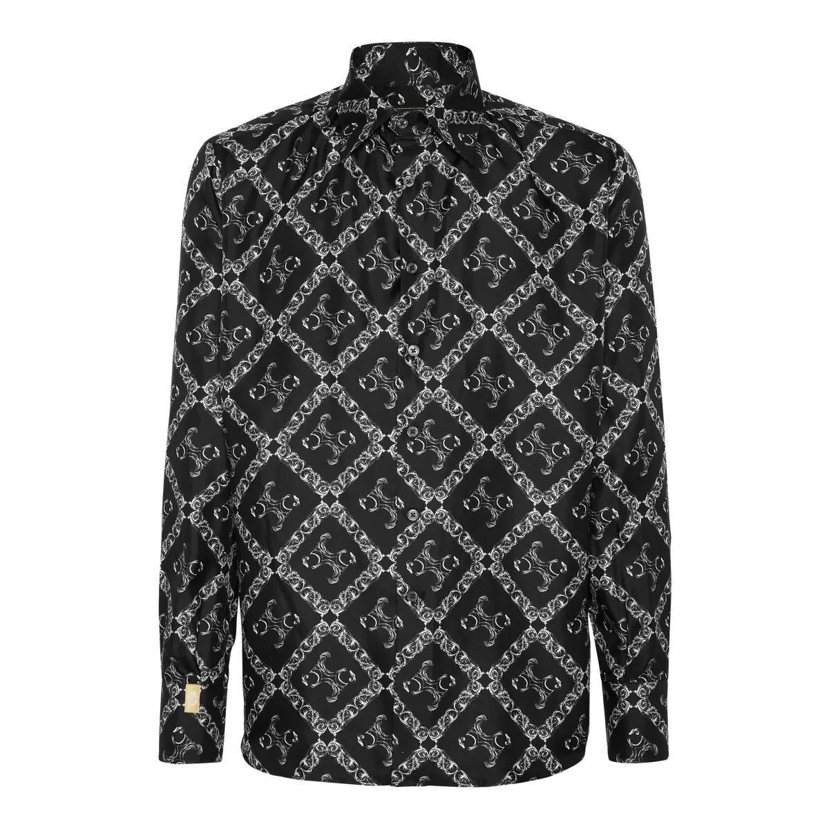 Elegantes Monogramm-Print Langarmhemd
