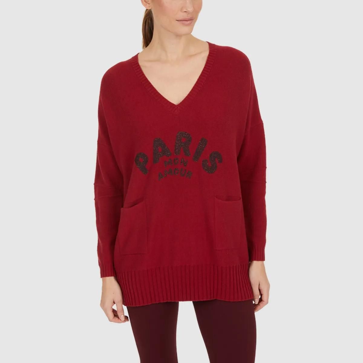 Lockerer V-Ausschnitt Strickpullover