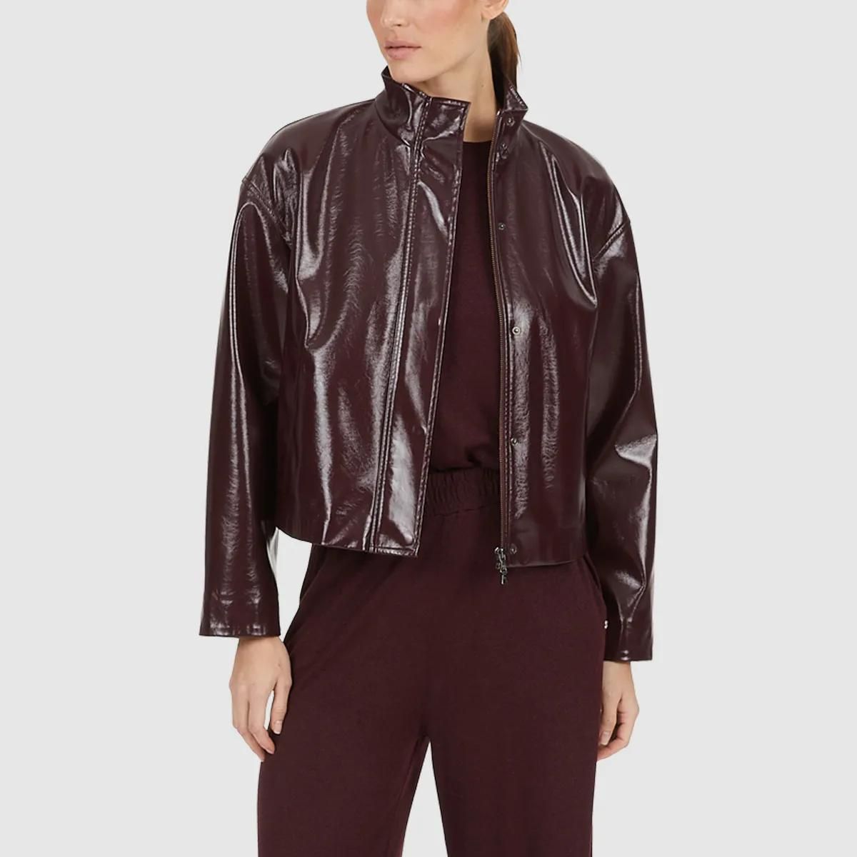 Glänzende Cropped Jacke aus Kunstleder