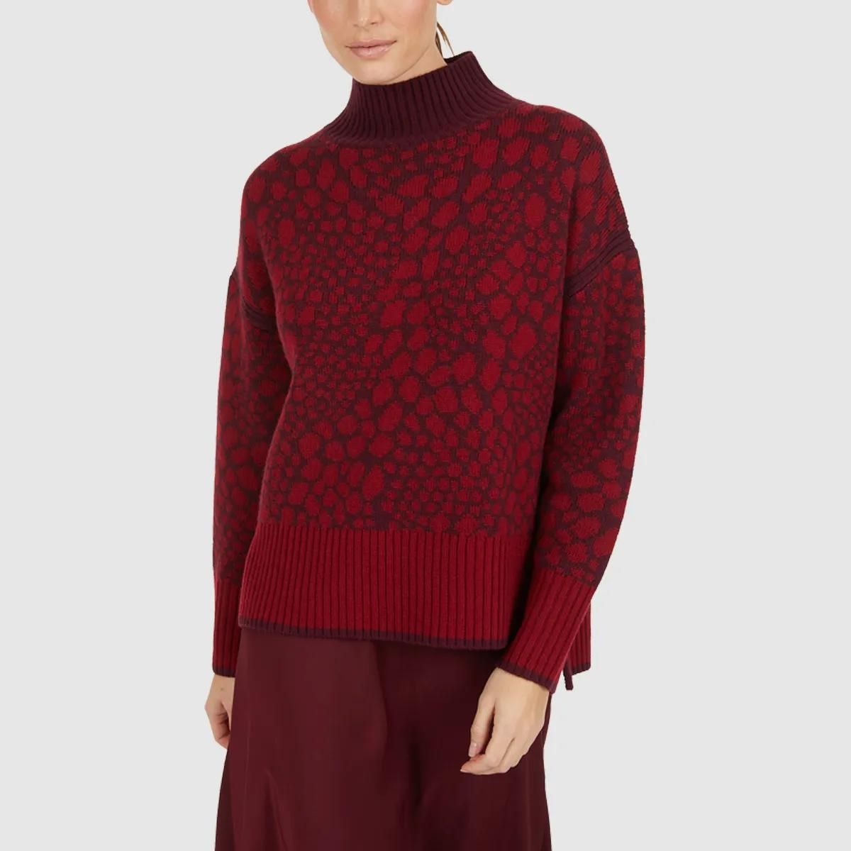 Zweifarbiger Jacquard-Strickpullover mit Rollkragen