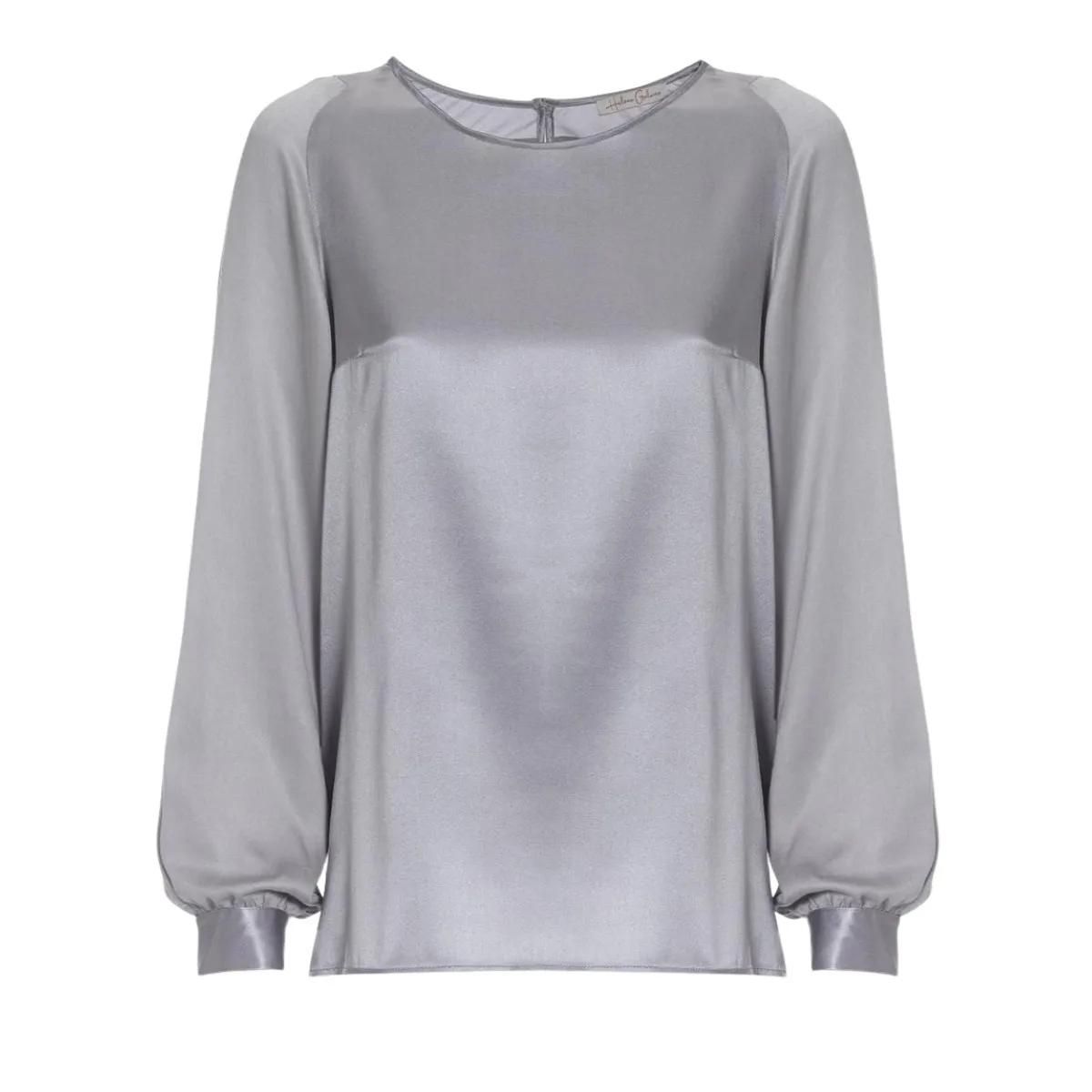 Elegante silberne Langarmbluse