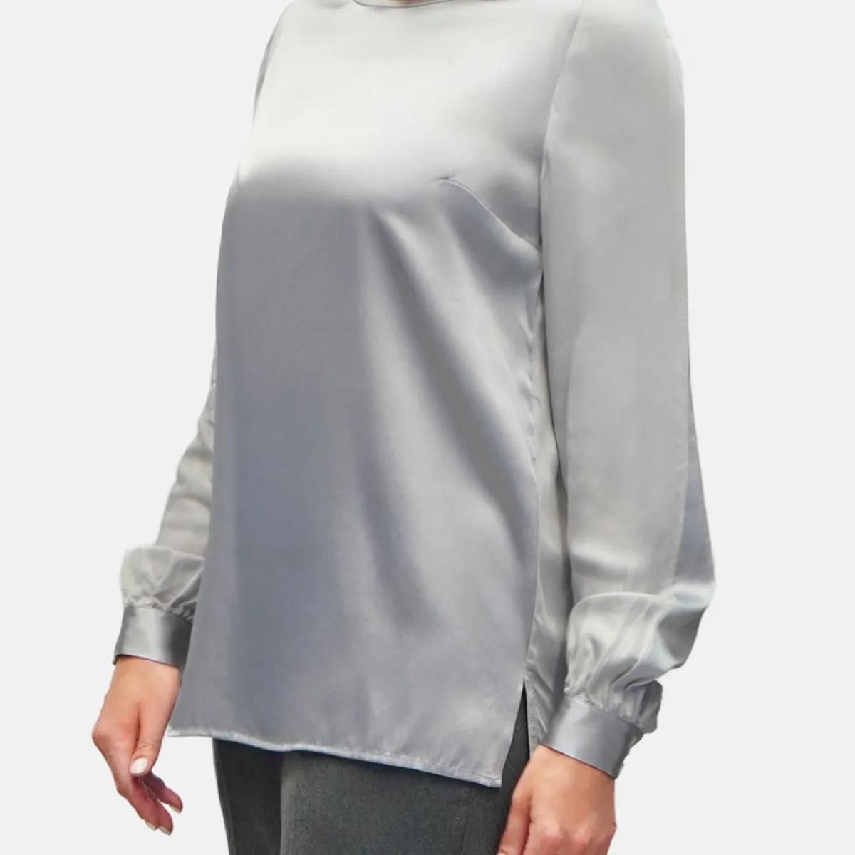 Elegante silberne Langarmbluse