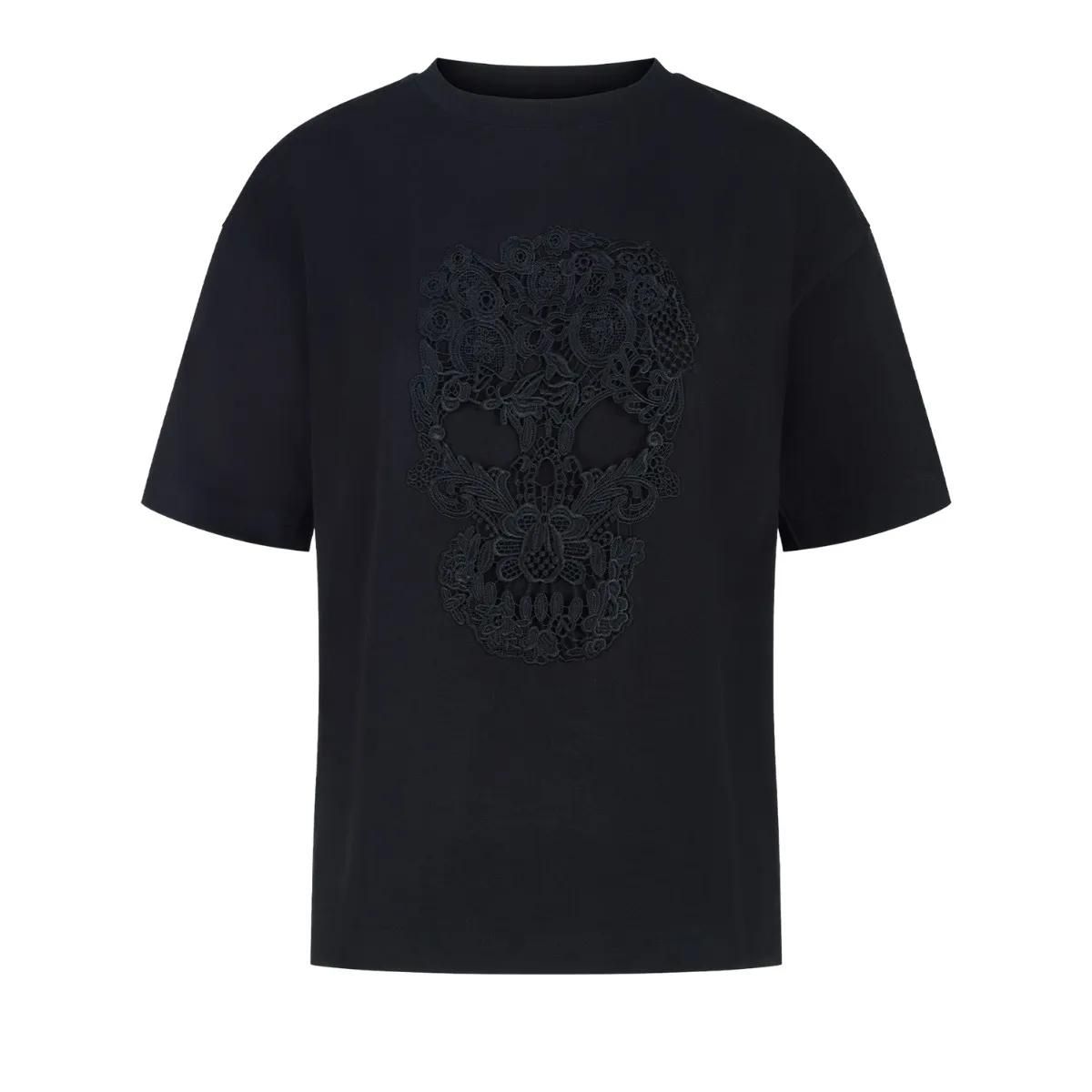 Oversized T-Shirt mit Totenkopf-Stickerei