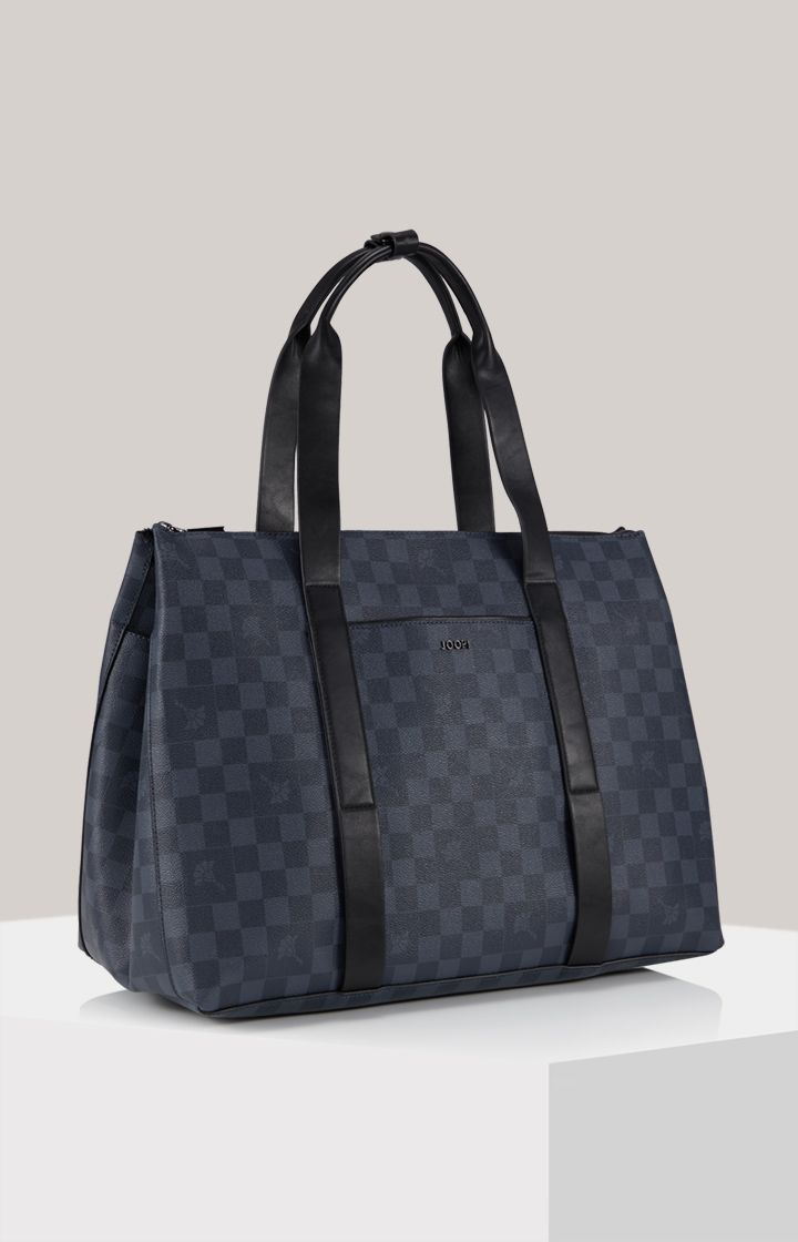 JOOP! Cortina Piazza Elian Shopper in marineblauem Schachbrett-Kunstleder